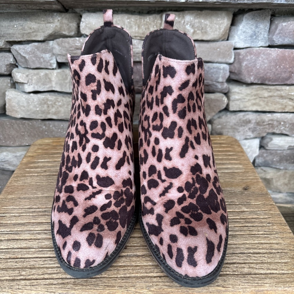 Western women's Faux Suede ankle booties  8w/ Leopard Print Slip On's Block Heel